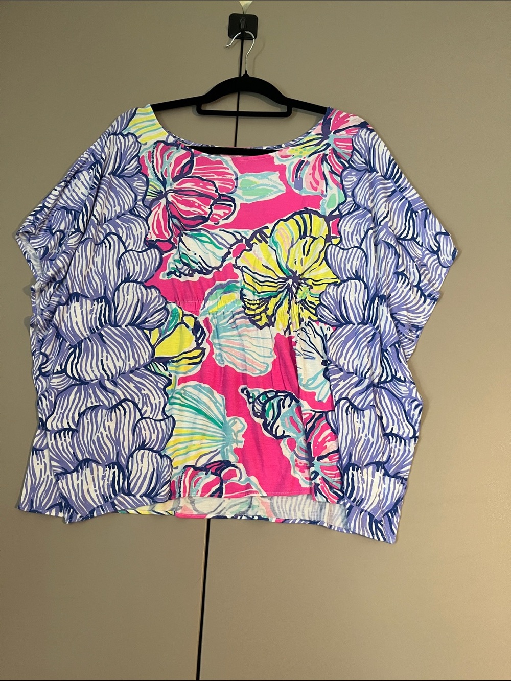 Lilly Pulitzer Pink Floral Boxy Tunic with Blue and Yellow Accents